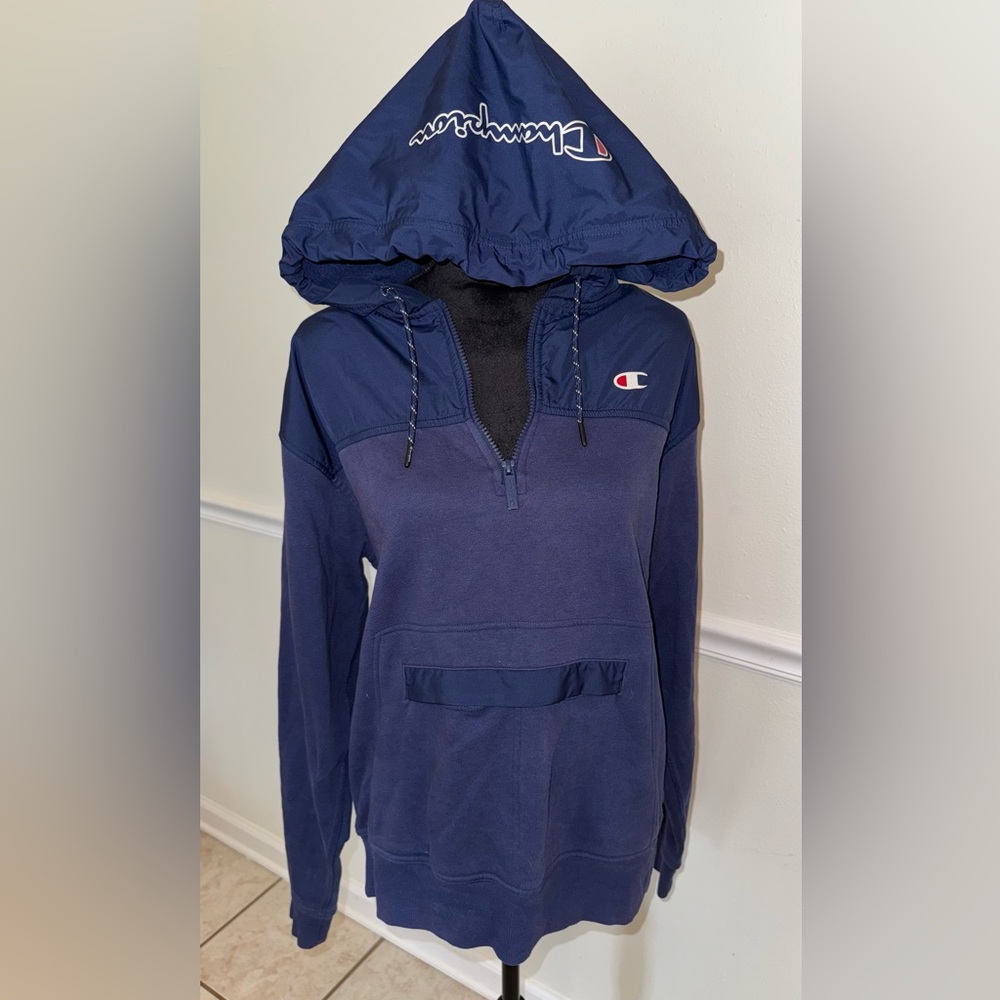 Champion Navy Blue Half-Zip Pullover Hoodie – Size Medium - Picture 3 of 4